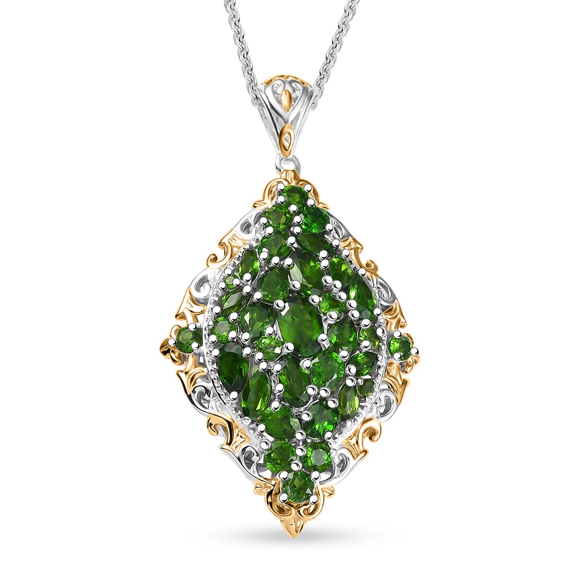 D'Joy Chrome Diopside 4.90 ctw Art Nouveau Pendant Necklace in 18K Vermeil YG and Rhodium Over Sterling Silver 20 Inches image number 0