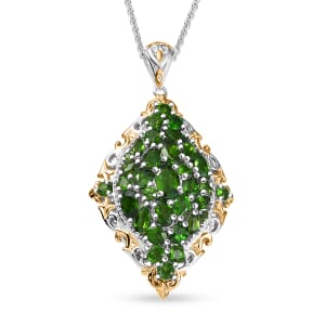 D'Joy Chrome Diopside 4.90 ctw Art Nouveau Pendant Necklace in 18K Vermeil YG and Rhodium Over Sterling Silver 20 Inches