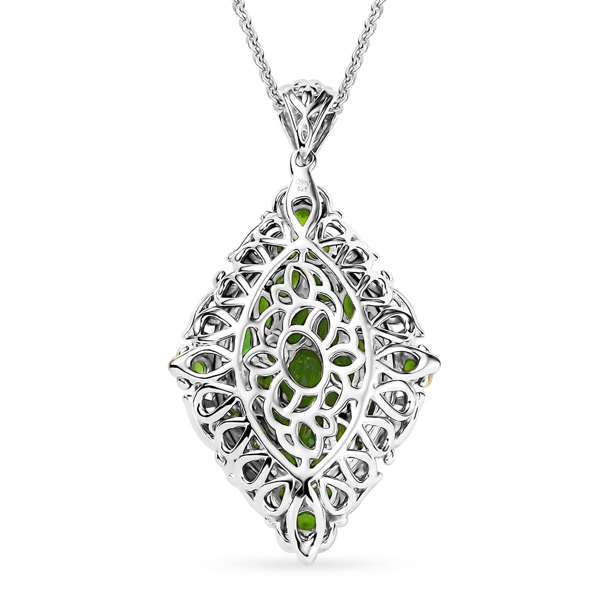 D'Joy Chrome Diopside 4.90 ctw Art Nouveau Pendant Necklace in 18K Vermeil YG and Rhodium Over Sterling Silver 20 Inches image number 4