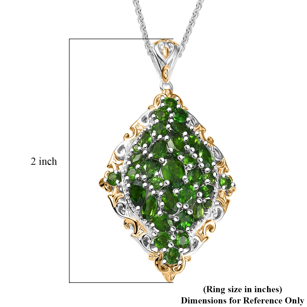 D'Joy Chrome Diopside 4.90 ctw Art Nouveau Pendant Necklace in 18K Vermeil YG and Rhodium Over Sterling Silver 20 Inches image number 6