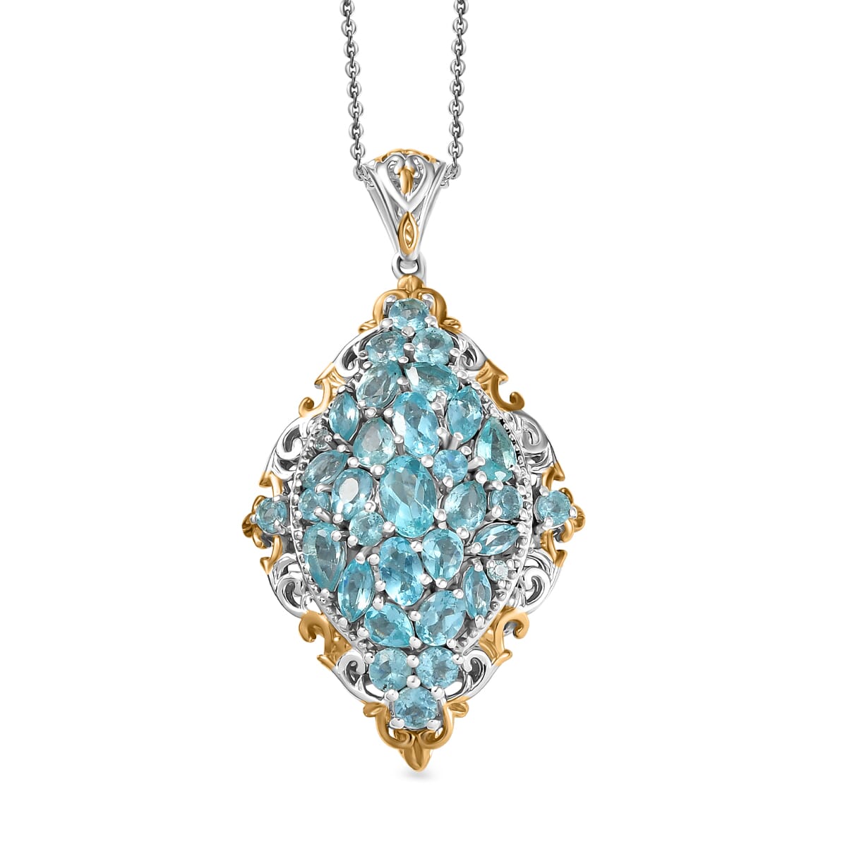 D'Joy Betroka Blue Apatite 4.70 ctw Art Nouveau Pendant Necklace in 18K Vermeil YG and Rhodium Over Sterling Silver 20 Inches image number 0