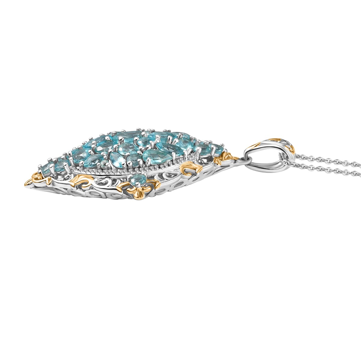 D'Joy Betroka Blue Apatite 4.70 ctw Art Nouveau Pendant Necklace in 18K Vermeil YG and Rhodium Over Sterling Silver 20 Inches image number 3