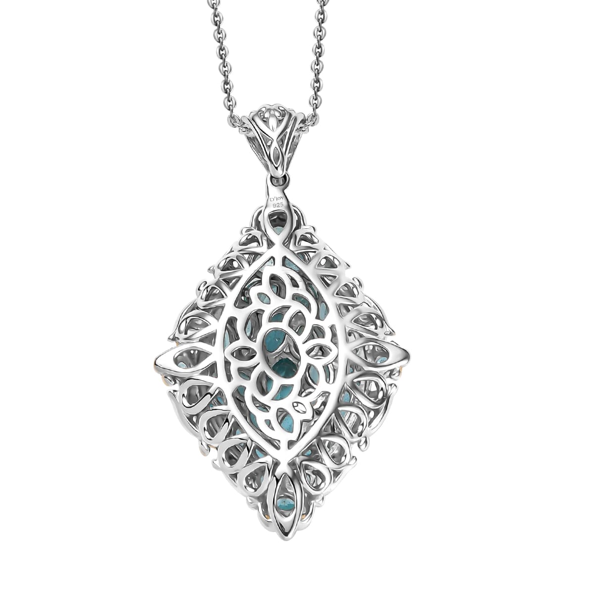 D'Joy Betroka Blue Apatite 4.70 ctw Art Nouveau Pendant Necklace in 18K Vermeil YG and Rhodium Over Sterling Silver 20 Inches image number 4
