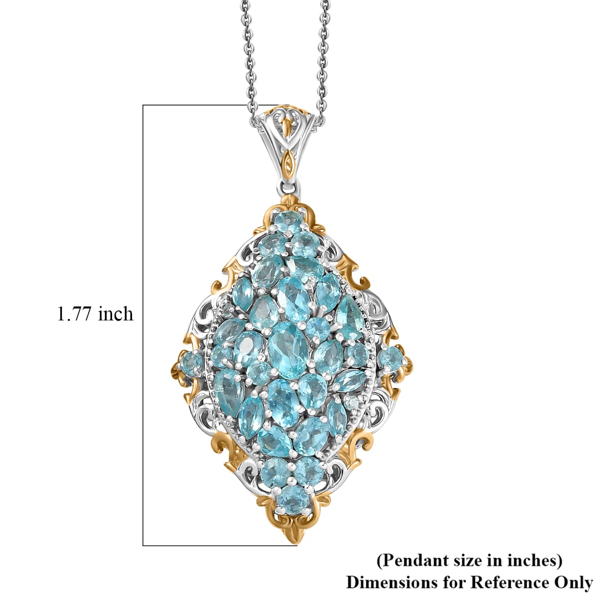 D'Joy Betroka Blue Apatite 4.70 ctw Art Nouveau Pendant Necklace in 18K Vermeil YG and Rhodium Over Sterling Silver 20 Inches image number 5