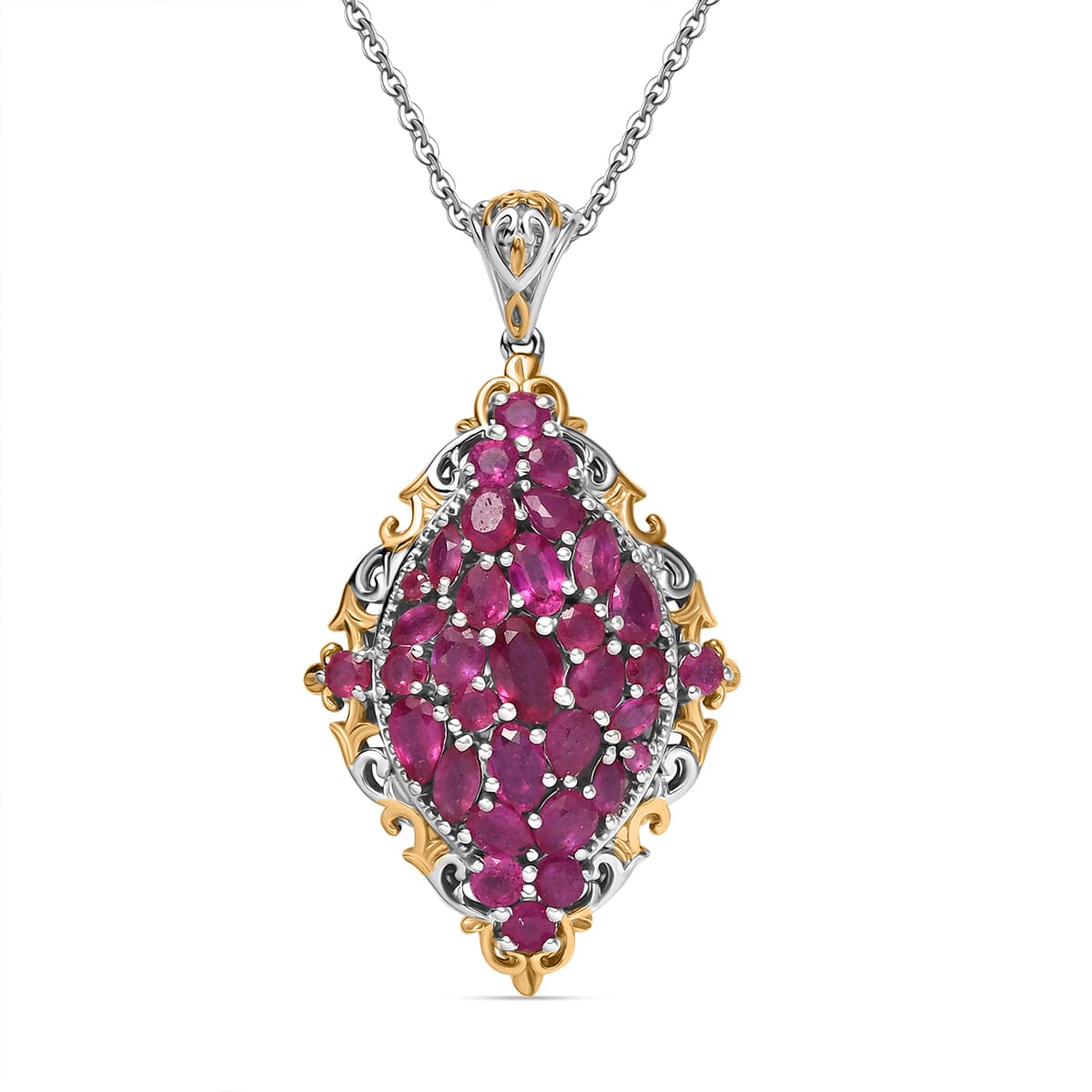 D'Joy Niassa Ruby (FF) 6.10 ctw Art Nouveau Pendant Necklace in 18K Vermeil YG and Rhodium Over Sterling Silver 20 Inches image number 0