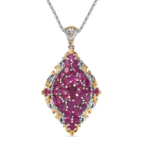 D'Joy Niassa Ruby (FF) 6.10 ctw Art Nouveau Pendant Necklace in 18K Vermeil YG and Rhodium Over Sterling Silver 20 Inches