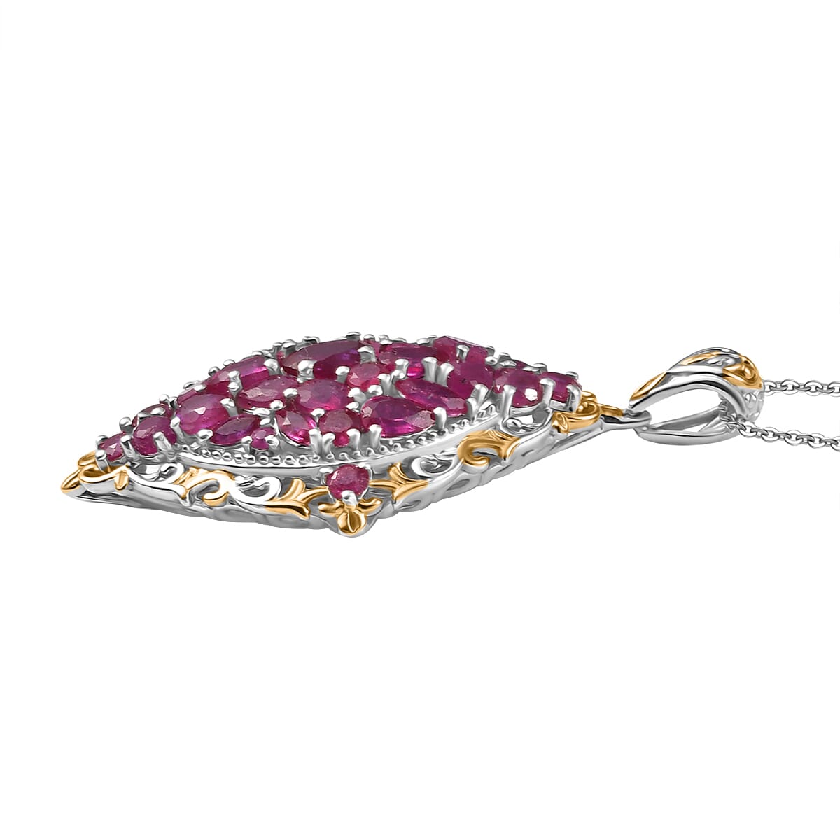 D'Joy Niassa Ruby (FF) 6.10 ctw Art Nouveau Pendant Necklace in 18K Vermeil YG and Rhodium Over Sterling Silver 20 Inches image number 3