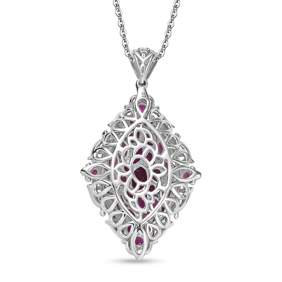 D'Joy Niassa Ruby (FF) 6.10 ctw Art Nouveau Pendant Necklace in 18K Vermeil YG and Rhodium Over Sterling Silver 20 Inches image number 4