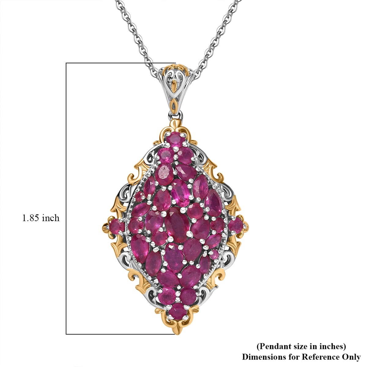 D'Joy Niassa Ruby (FF) 6.10 ctw Art Nouveau Pendant Necklace in 18K Vermeil YG and Rhodium Over Sterling Silver 20 Inches image number 5