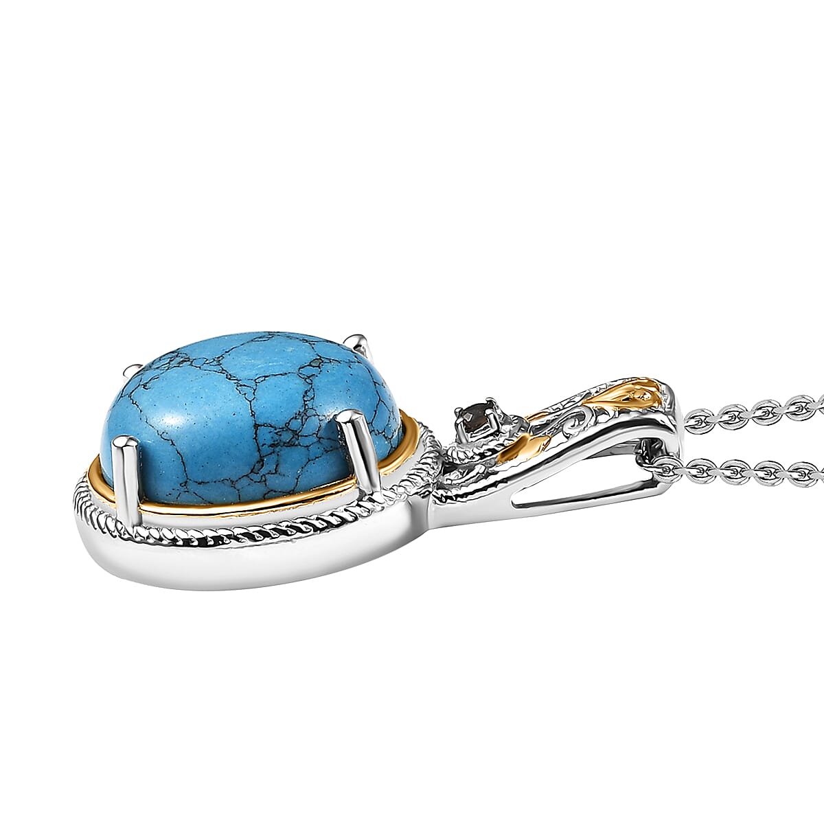 Set of 2 - Blue Howlite and Brazilian Smoky Quartz 23.25 ctw Ring (Size 8.0), Pendant in 18K YG Plated and Platinum Over Copper with Stainless Steel Necklace 20 Inches image number 5