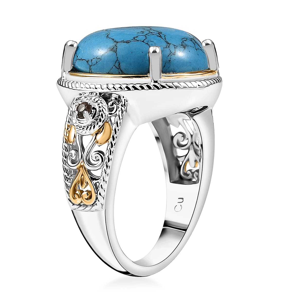 Set of 2 - Blue Howlite and Brazilian Smoky Quartz 23.25 ctw Ring (Size 9.0), Pendant in 18K YG Plated and Platinum Over Copper with Stainless Steel Necklace 20 Inches image number 3