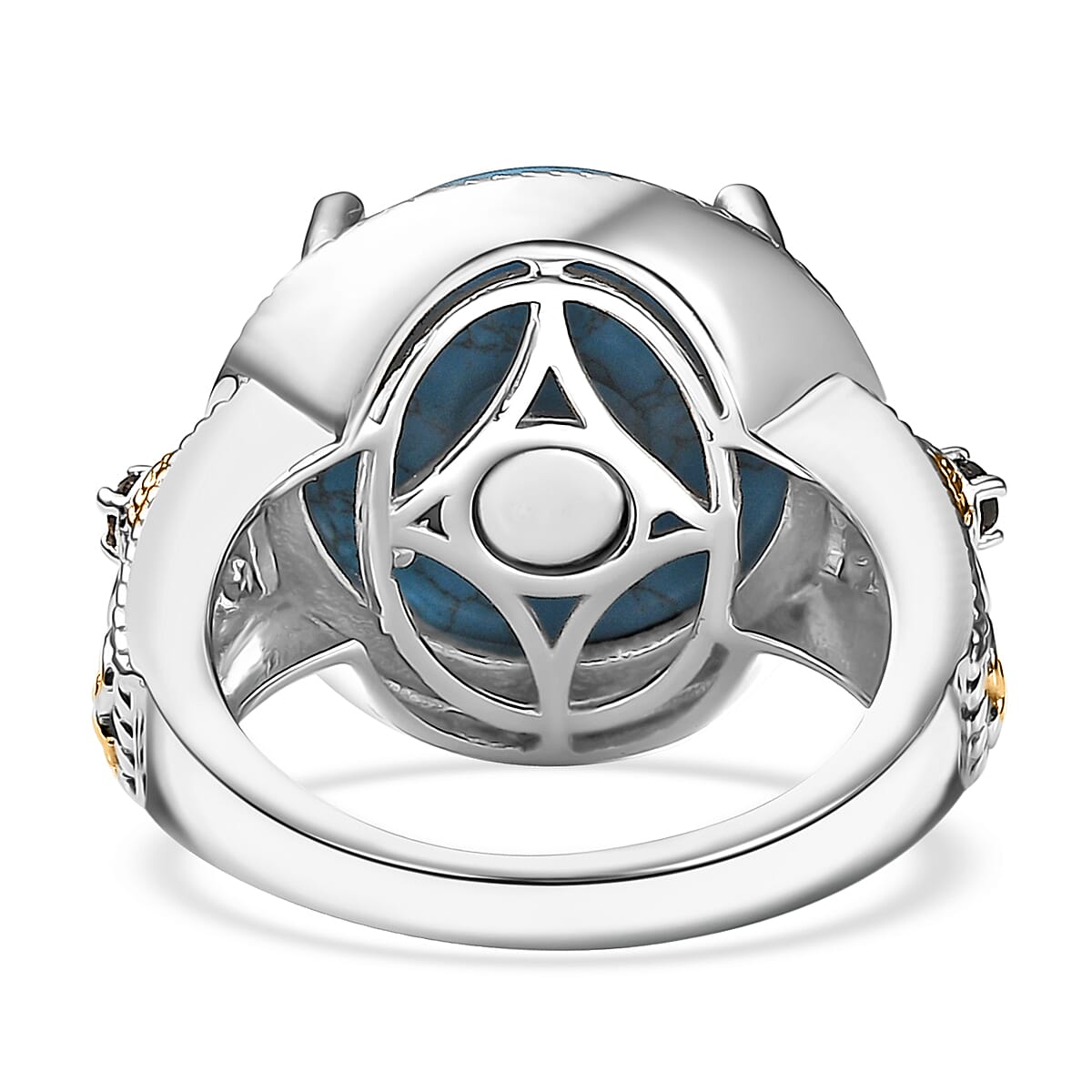 Set of 2 - Blue Howlite and Brazilian Smoky Quartz 23.25 ctw Ring (Size 9.0), Pendant in 18K YG Plated and Platinum Over Copper with Stainless Steel Necklace 20 Inches image number 4
