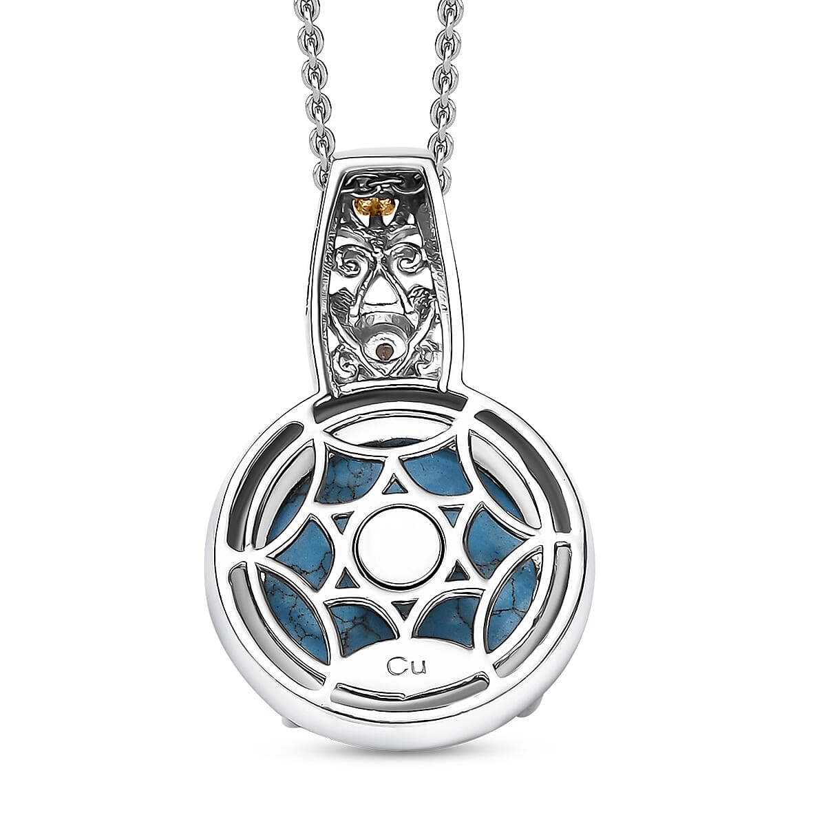 Set of 2 - Blue Howlite and Brazilian Smoky Quartz 23.25 ctw Ring (Size 9.0), Pendant in 18K YG Plated and Platinum Over Copper with Stainless Steel Necklace 20 Inches image number 6