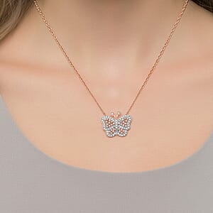 Doorbuster Natural Pink and White Diamond 0.35 ctw Butterfly Pendant Necklace in Vermeil Rose Gold Over Sterling Silver 20 Inches