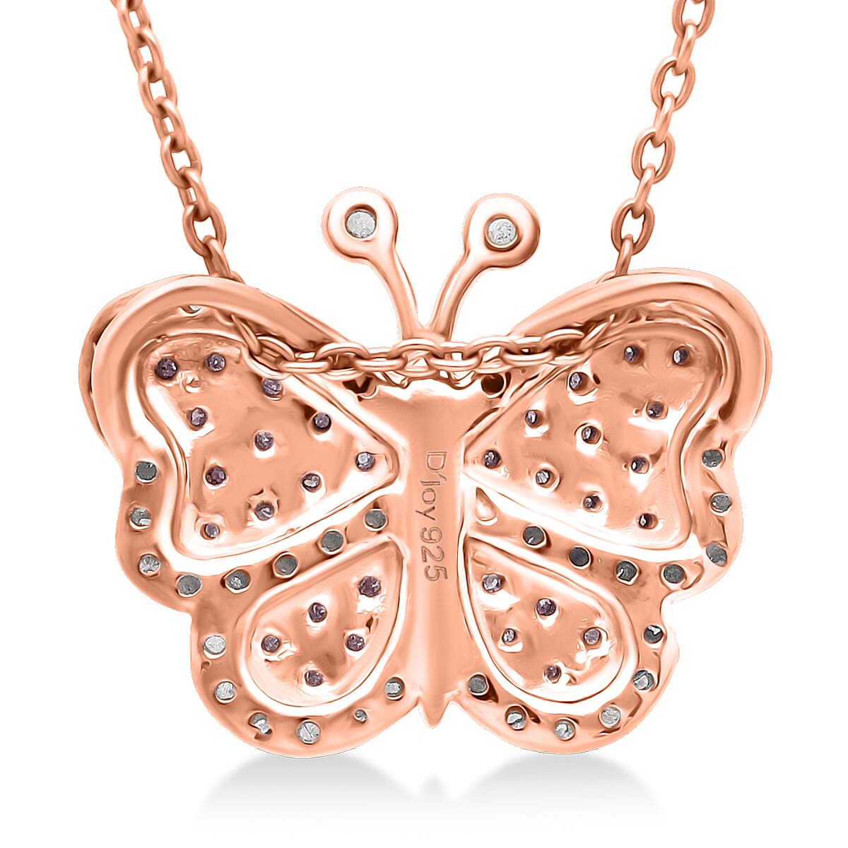 Natural Pink and White Diamond 0.35 ctw Butterfly Pendant Necklace in Vermeil Rose Gold Over Sterling Silver 20 Inches