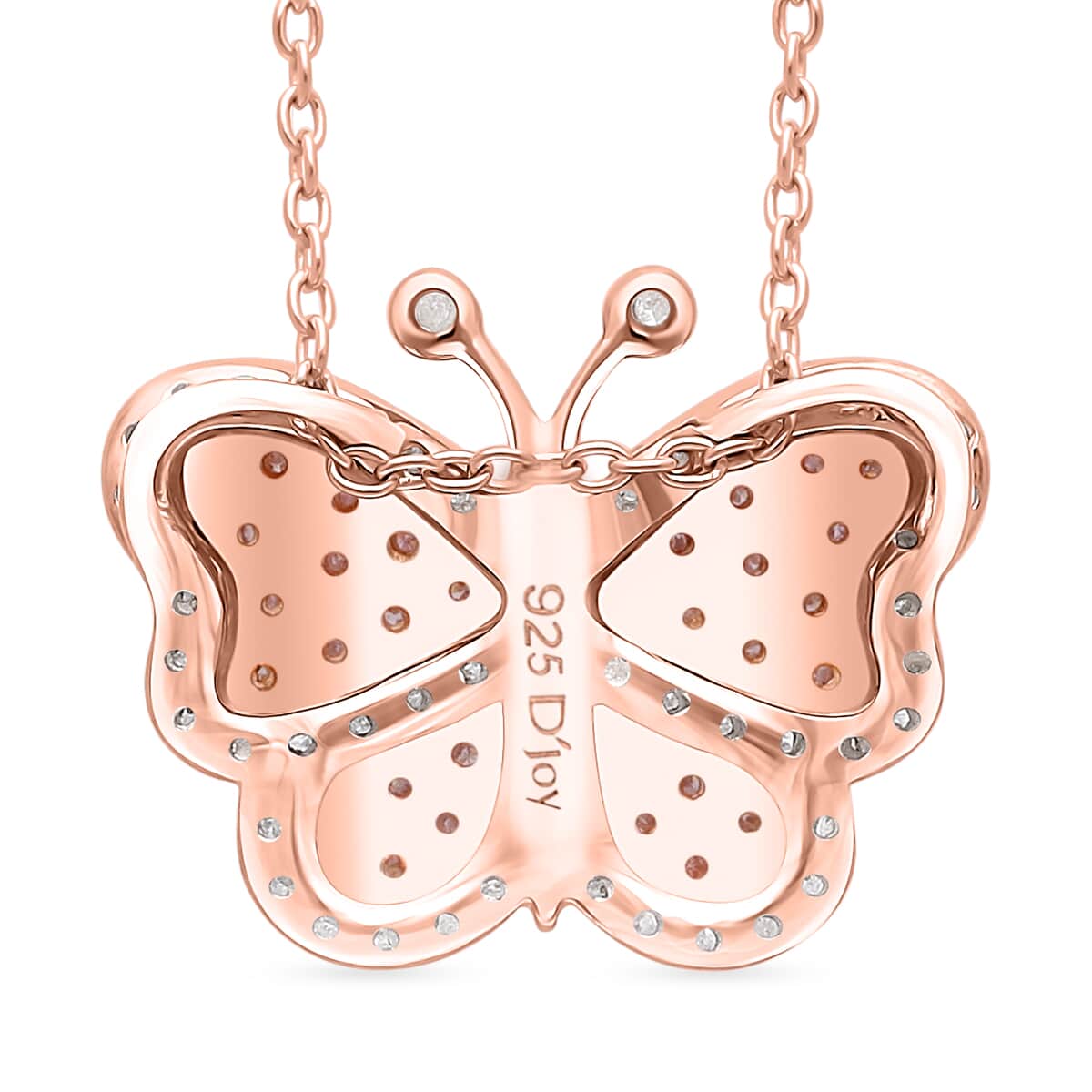 Natural Pink and White Diamond 0.35 ctw Butterfly Pendant Necklace in Vermeil Rose Gold Over Sterling Silver 20 Inches image number 4