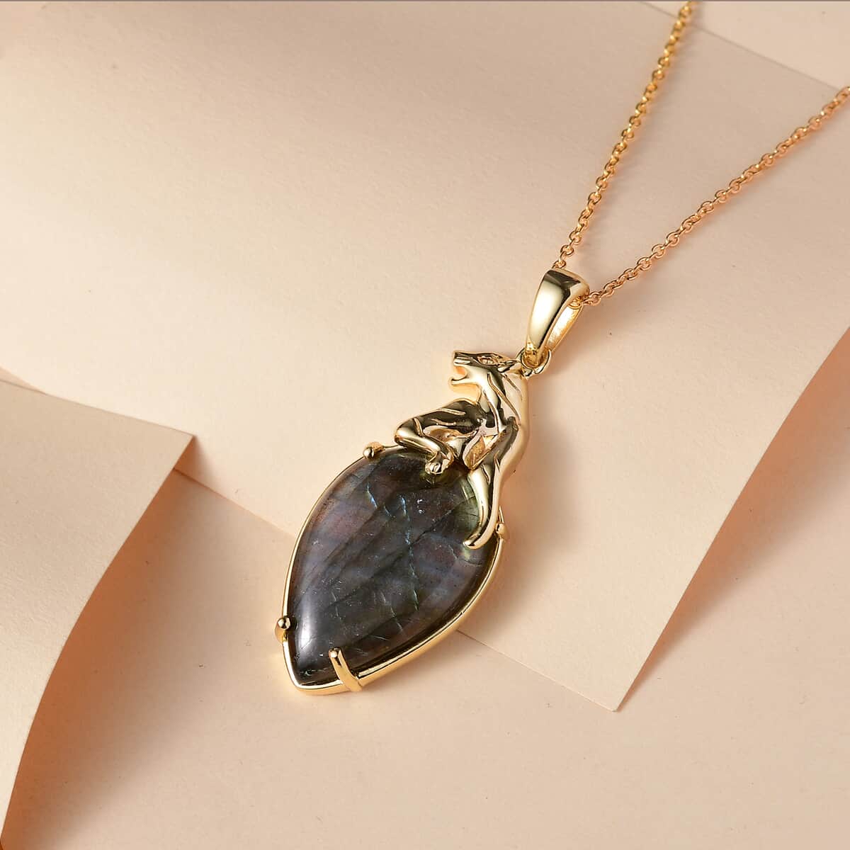 Karis Malagasy Labradorite 38.00 ctw Pendant in 18K YG Plated and Platinum Bond with Stainless Steel Necklace 20 Inches image number 1