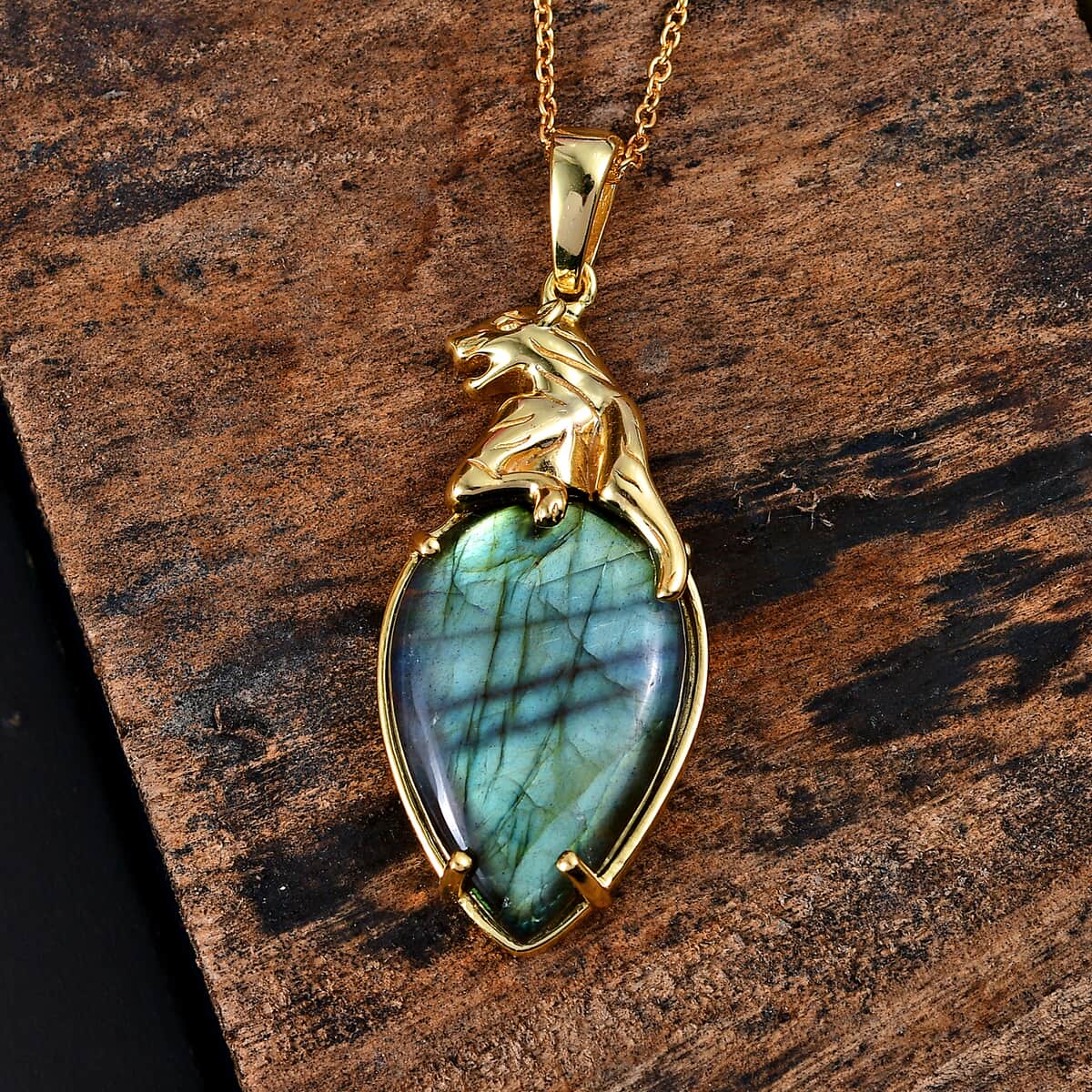 Karis Malagasy Labradorite 38.00 ctw Pendant in 18K YG Plated and Platinum Bond with Stainless Steel Necklace 20 Inches image number 2