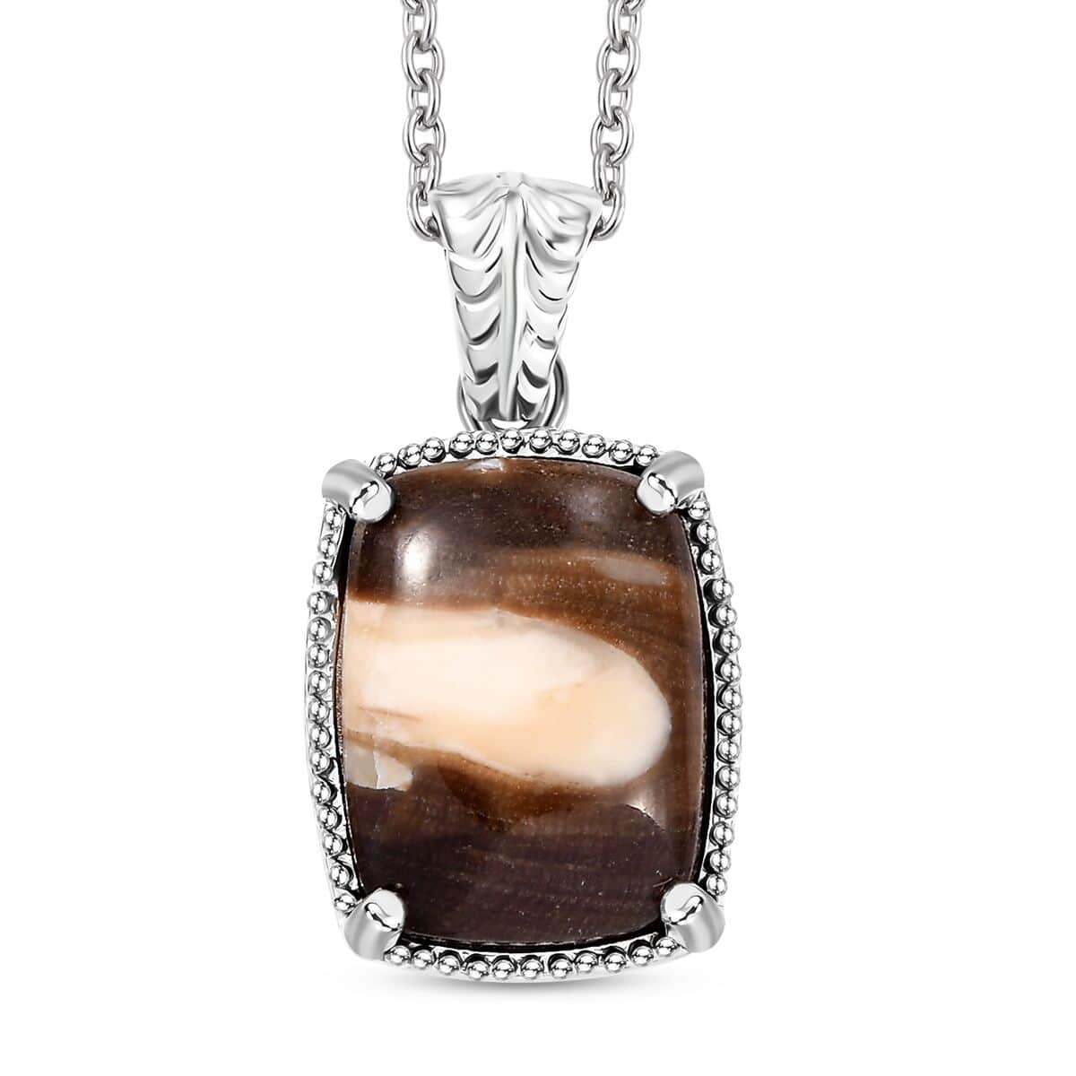 Karis Peanut Wood Jasper 6.15 ctw Solitaire Pendant in Platinum Bond with Stainless Steel Necklace 20 Inches image number 0