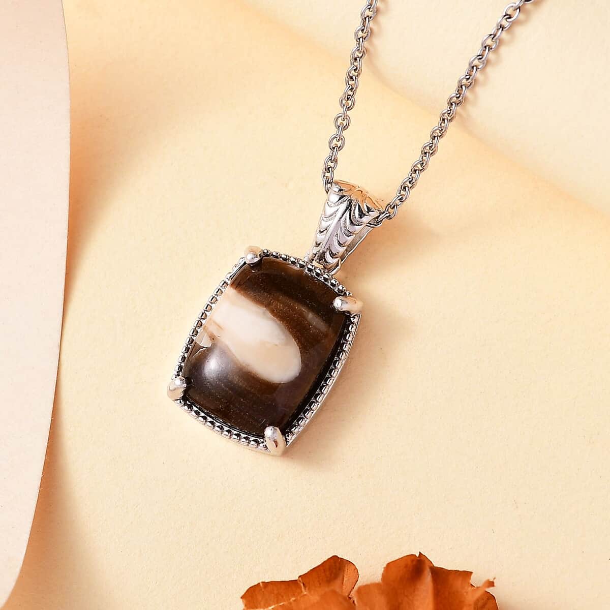 Karis Peanut Wood Jasper 6.15 ctw Solitaire Pendant in Platinum Bond with Stainless Steel Necklace 20 Inches image number 1