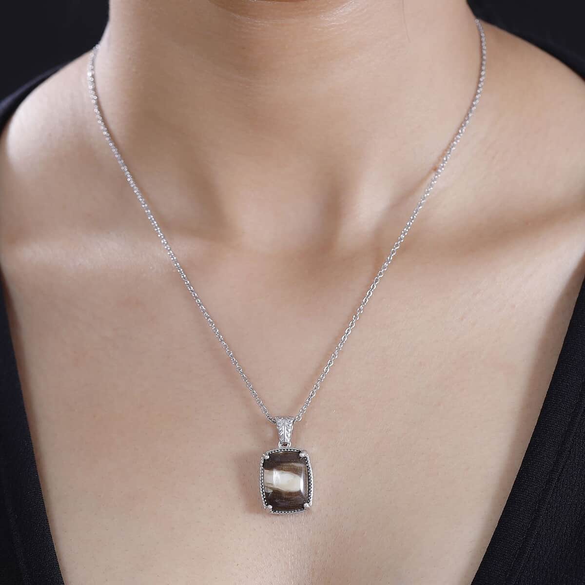 Karis Peanut Wood Jasper 6.15 ctw Solitaire Pendant in Platinum Bond with Stainless Steel Necklace 20 Inches image number 2