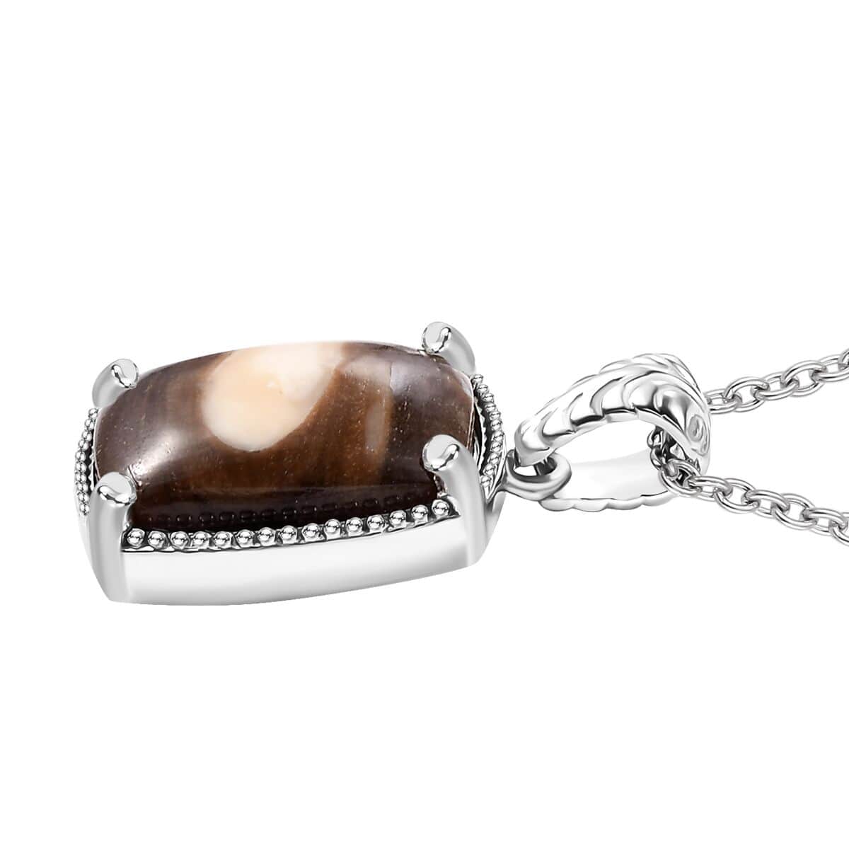 Karis Peanut Wood Jasper 6.15 ctw Solitaire Pendant in Platinum Bond with Stainless Steel Necklace 20 Inches image number 3