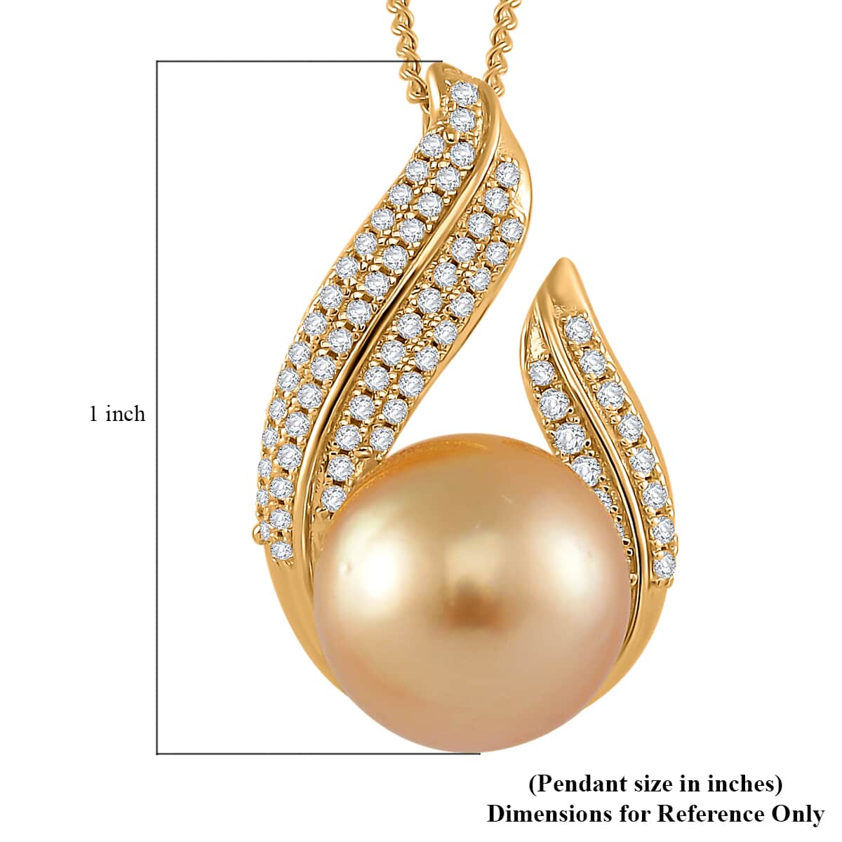 South Sea Golden Cultured Pearl and White Zircon 0.55 ctw Pendant Necklace in 18K Vermeil Yellow Gold Over Sterling Silver 20 Inches image number 5