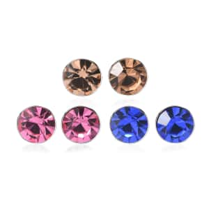 Set of 3 Pink, Blue and Champagne Austrian Crystal Earrings in Sterling Silver