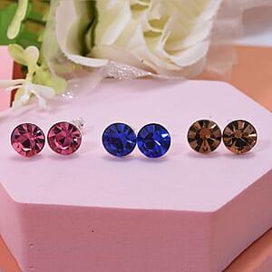 Set of 3 Pink, Blue and Champagne Austrian Crystal Earrings in Sterling Silver