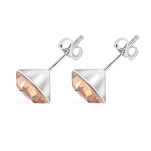 Set of 3 Pink, Blue and Champagne Austrian Crystal Earrings in Sterling Silver
