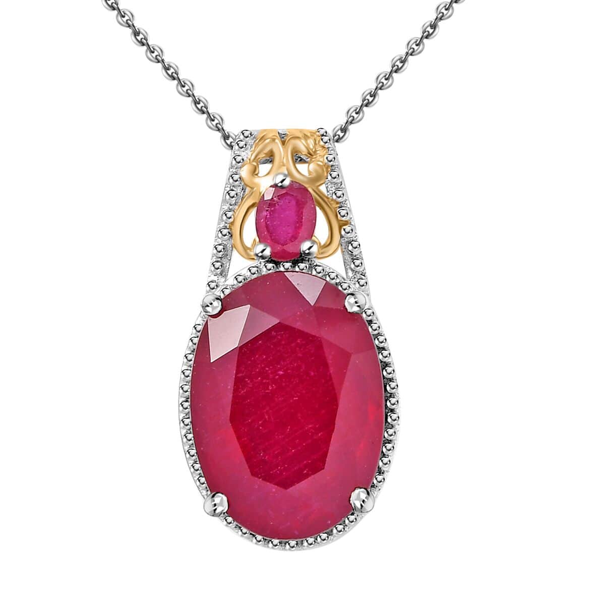 Niassa Ruby (FF) 9.40 ctw Pendant Necklace in 18K Vermeil YG and Rhodium Over Sterling Silver 20 Inches image number 0