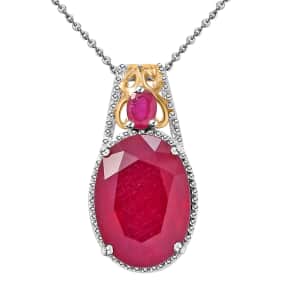 Niassa Ruby (FF) 9.40 ctw Pendant Necklace in 18K Vermeil YG and Rhodium Over Sterling Silver 20 Inches