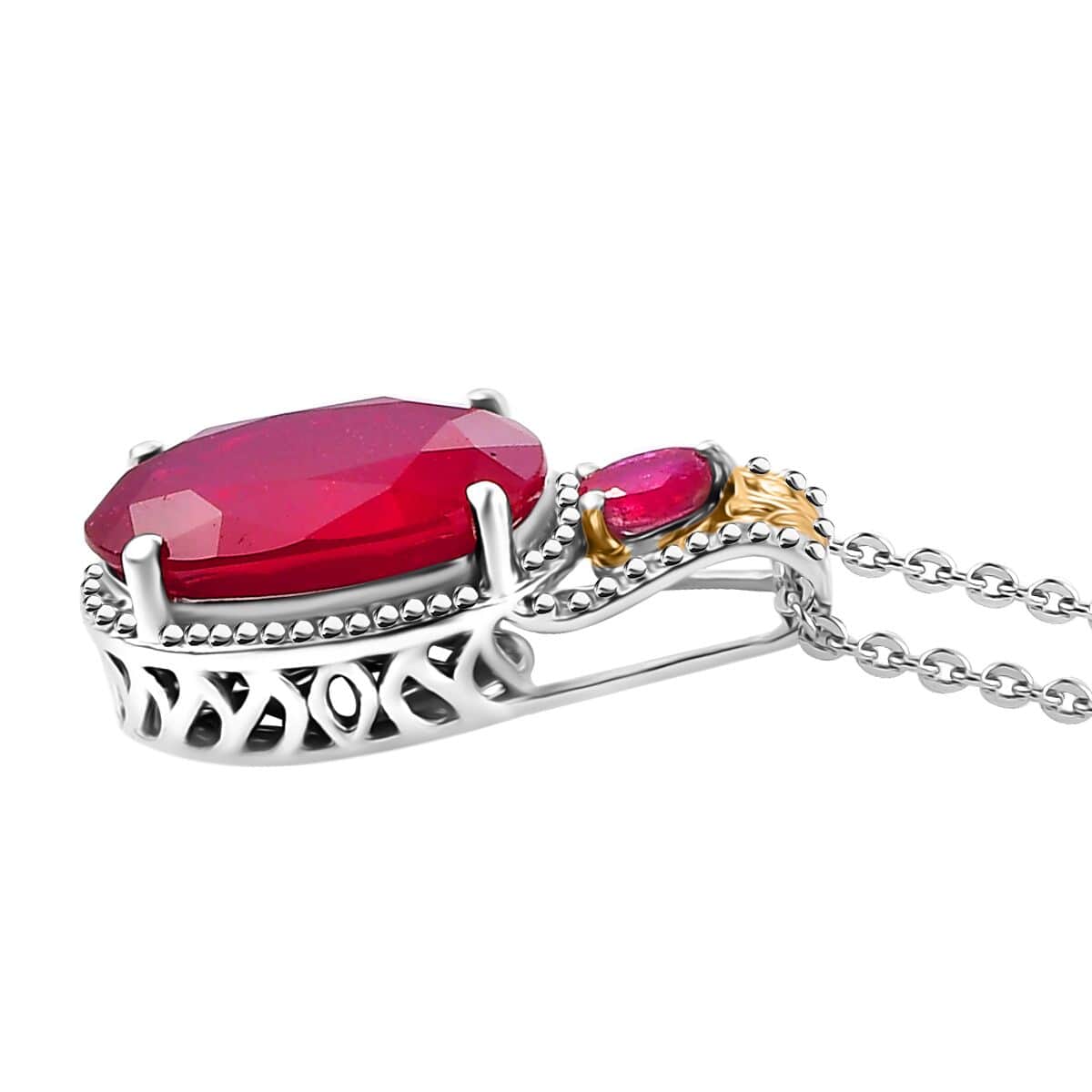 Niassa Ruby (FF) 9.40 ctw Pendant Necklace in 18K Vermeil YG and Rhodium Over Sterling Silver 20 Inches image number 3