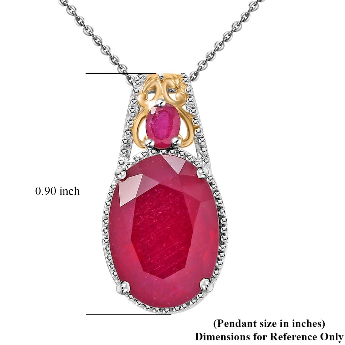 Niassa Ruby (FF) 9.40 ctw Pendant Necklace in 18K Vermeil YG and Rhodium Over Sterling Silver 20 Inches image number 5