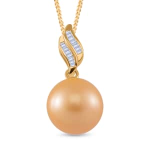 South Sea Golden Cultured Pearl and White Diamond 0.08 ctw Pendant Necklace in 18K YG Vermeil Over Sterling Silver 20 Inches