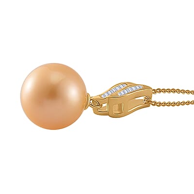 South Sea Golden Cultured Pearl and White Diamond 0.08 ctw Pendant Necklace in 18K YG Vermeil Over Sterling Silver 20 Inches