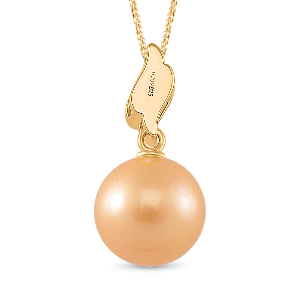 South Sea Golden Cultured Pearl and White Diamond 0.08 ctw Pendant Necklace in 18K YG Vermeil Over Sterling Silver 20 Inches image number 3