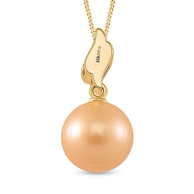 South Sea Golden Cultured Pearl and White Diamond 0.08 ctw Pendant Necklace in 18K YG Vermeil Over Sterling Silver 20 Inches