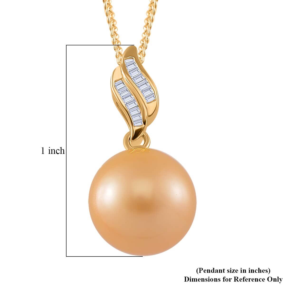 South Sea Golden Cultured Pearl and White Diamond 0.08 ctw Pendant Necklace in 18K YG Vermeil Over Sterling Silver 20 Inches image number 5