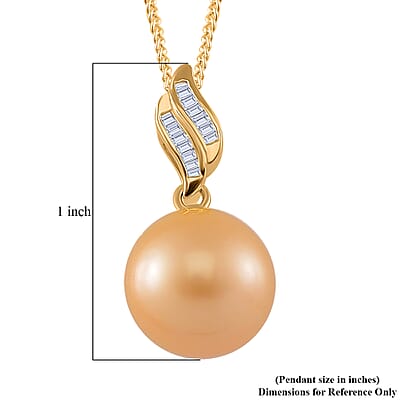 South Sea Golden Cultured Pearl and White Diamond 0.08 ctw Pendant Necklace in 18K YG Vermeil Over Sterling Silver 20 Inches