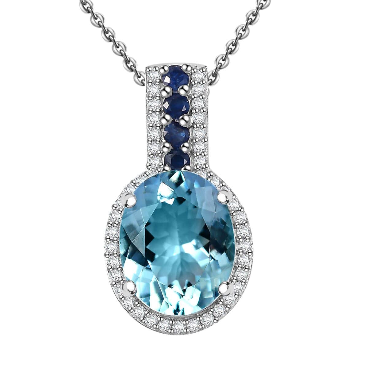 Doorbuster Premium Mangoro Aquamarine and Multi Gemstone 3.70 ctw Ocean Whisper Pendant Necklace in Rhodium Over Sterling Silver 20 Inches image number 0