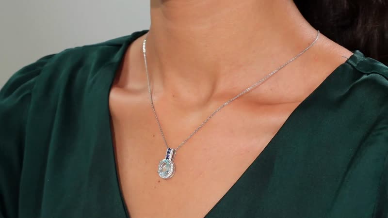 Premium Mangoro Aquamarine and Multi Gemstone 3.70 ctw Ocean Whisper Pendant Necklace in Rhodium Over Sterling Silver 20 Inches