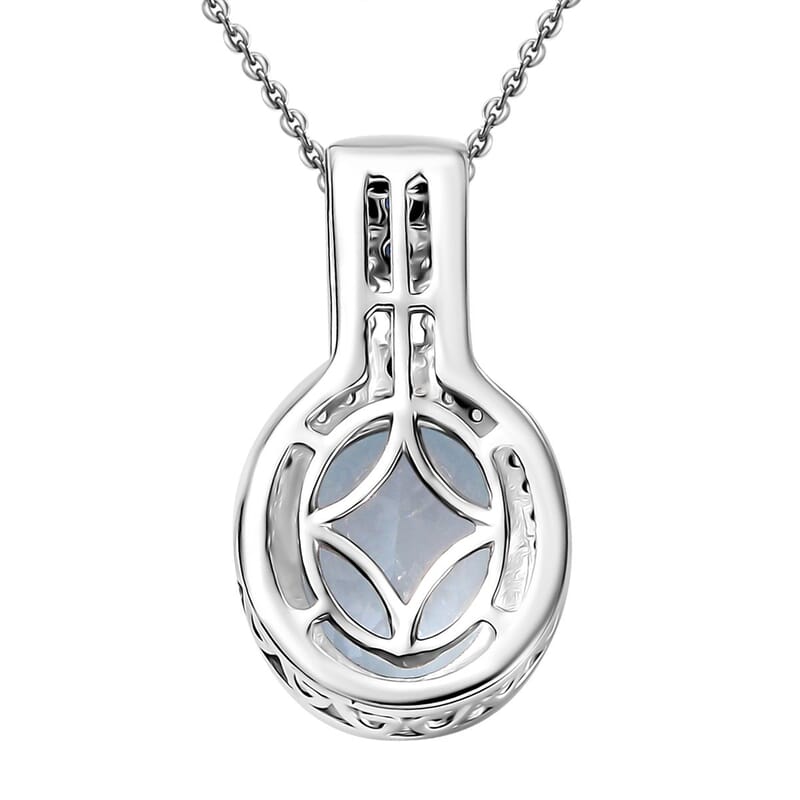 Premium Mangoro Aquamarine and Multi Gemstone 3.70 ctw Ocean Whisper Pendant Necklace in Rhodium Over Sterling Silver 20 Inches