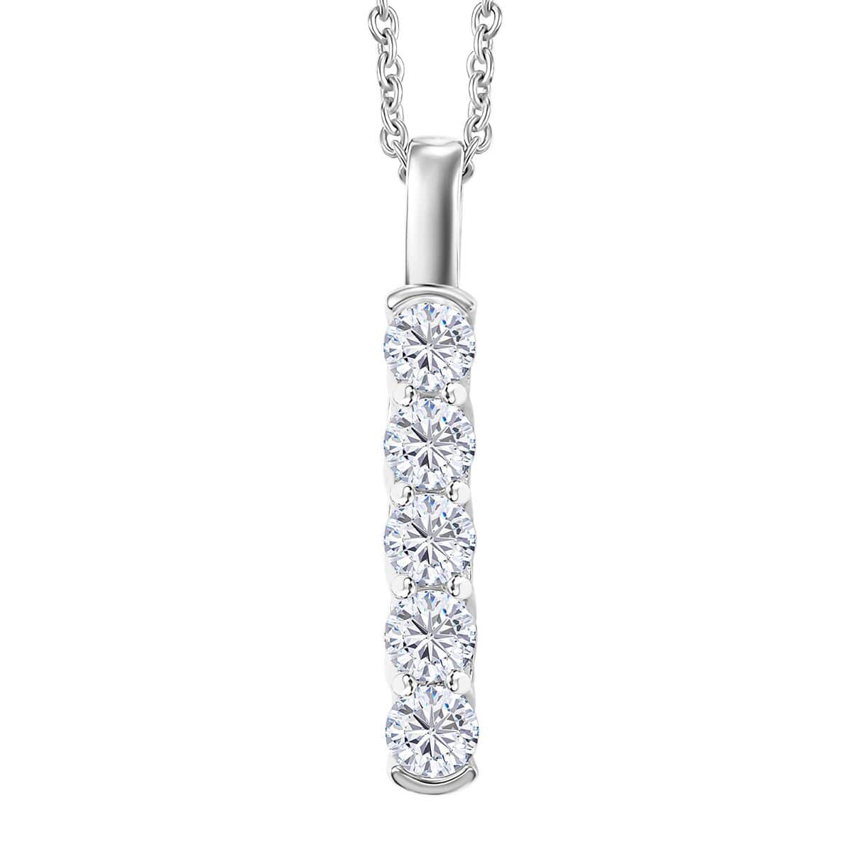 Moissanite 2.25 ctw 5 Stone Ring (Size 5.0) and Pendant in Rhodium Over Sterling Silver with Stainless Steel Necklace 20 Inches image number 6