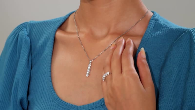 Doorbuster Moissanite 5 Stone Ring (Size 7.0) and Pendant in Rhodium Over Sterling Silver with Stainless Steel Necklace (20 Inches) 2.25 ctw