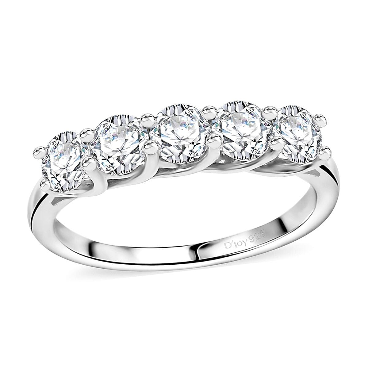 Moissanite 2.25 ctw 5 Stone Ring (Size 6.0) and Pendant in Rhodium Over Sterling Silver with Stainless Steel Necklace 20 Inches