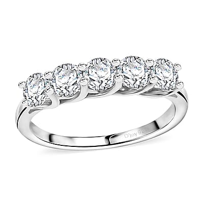 Moissanite 2.25 ctw 5 Stone Ring (Size 6.0) and Pendant in Rhodium Over Sterling Silver with Stainless Steel Necklace 20 Inches
