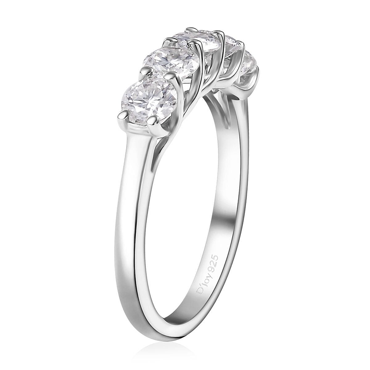 Moissanite 2.25 ctw 5 Stone Ring (Size 6.0) and Pendant in Rhodium Over Sterling Silver with Stainless Steel Necklace 20 Inches