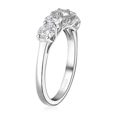 Moissanite 2.25 ctw 5 Stone Ring (Size 6.0) and Pendant in Rhodium Over Sterling Silver with Stainless Steel Necklace 20 Inches