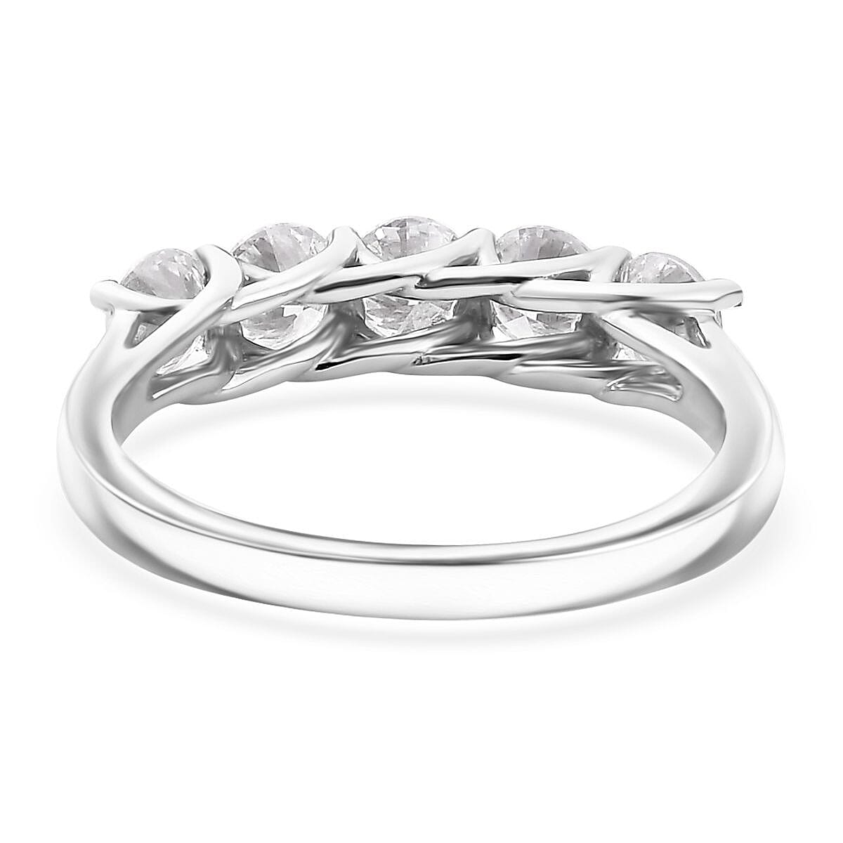 Moissanite 2.25 ctw 5 Stone Ring (Size 6.0) and Pendant in Rhodium Over Sterling Silver with Stainless Steel Necklace 20 Inches